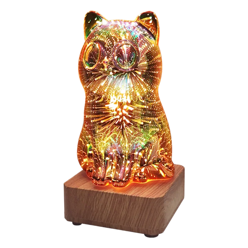 3D Firework Kitten Night Light – Colorful LED Lamp for Bedroom