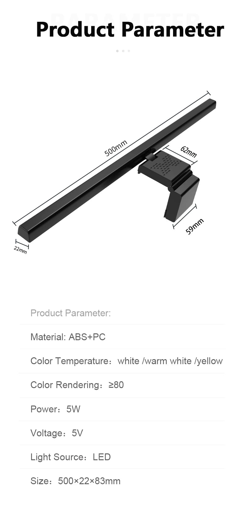 50cm Monitor Hanging Light – Eye Protection & Space-Saving
